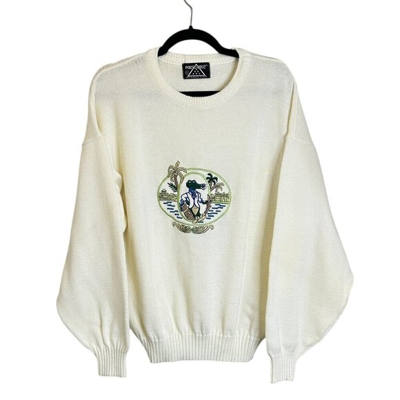 Porto Cruz Cream Novelty Sweater Sz L Women's Cotton Blend Long Sleeve Crew Neck - Picture 1 of 6